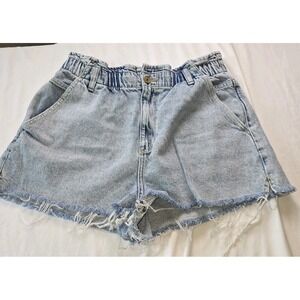 Zara Women's Sz 12 Denim Light Wash Cut Off Hem Shorts Stretch Waist High Rise